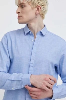 Zdjęcie produktu HUGO koszula z domieszką lnu kolor niebieski slim z kołnierzykiem klasycznym 50513966