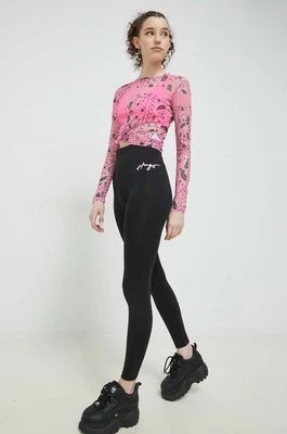 Zdjęcie produktu HUGO legginsy damskie kolor czarny z nadrukiem