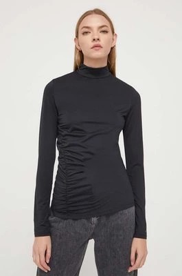 Zdjęcie produktu HUGO longsleeve damski kolor czarny z półgolfem