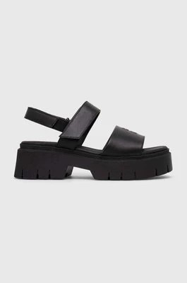 Zdjęcie produktu HUGO sandały skórzane KrisSandal damskie kolor czarny na platformie 50513525
