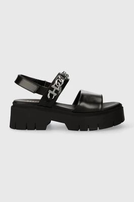 Zdjęcie produktu HUGO sandały skórzane KrisSandal damskie kolor czarny na platformie 50513534