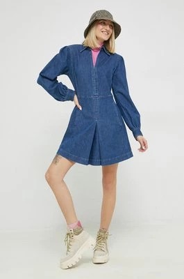Zdjęcie produktu HUGO sukienka jeansowa kolor niebieski mini rozkloszowana