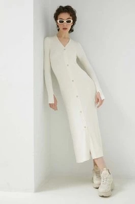 Zdjęcie produktu HUGO sukienka kolor beżowy midi dopasowana
