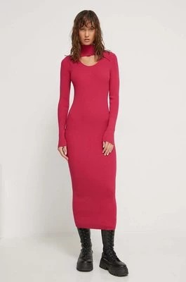 Zdjęcie produktu HUGO sukienka kolor różowy midi dopasowana