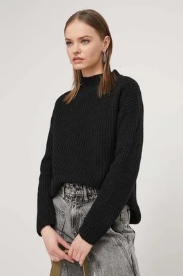 Zdjęcie produktu HUGO sweter wełniany damski kolor czarny z półgolfem