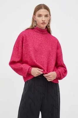 Zdjęcie produktu HUGO sweter wełniany damski kolor różowy lekki z golfem