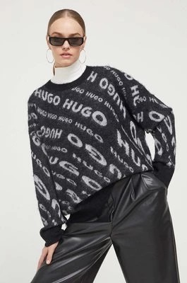 Zdjęcie produktu HUGO sweter z domieszką wełny damski kolor czarny lekki