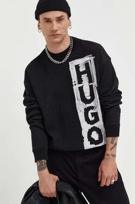Zdjęcie produktu HUGO sweter z domieszką wełny męski kolor czarny lekki
