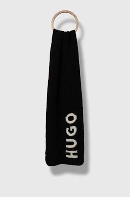 Zdjęcie produktu HUGO szalik wełniany kolor czarny gładki