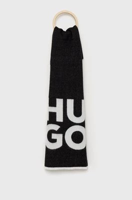 Zdjęcie produktu HUGO szalik wełniany kolor czarny z nadrukiem