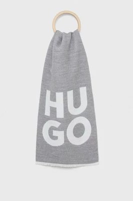 Zdjęcie produktu HUGO szalik wełniany kolor szary z nadrukiem