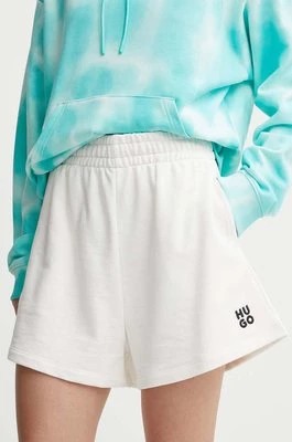 Zdjęcie produktu HUGO szorty bawełniane kolor beżowy gładkie high waist 50516269