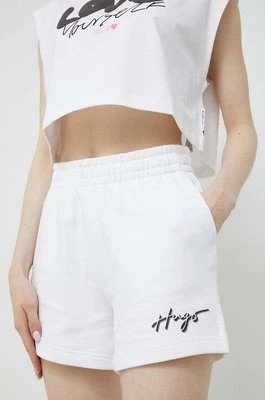 Zdjęcie produktu HUGO szorty bawełniane kolor biały z nadrukiem high waist