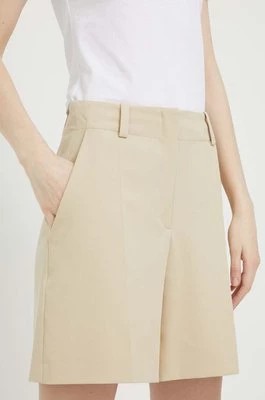 Zdjęcie produktu HUGO szorty damskie kolor beżowy gładkie high waist
