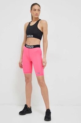 Zdjęcie produktu HUGO szorty damskie kolor różowy gładkie high waist