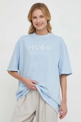 Zdjęcie produktu HUGO t-shirt bawełniany damski kolor niebieski 50514524