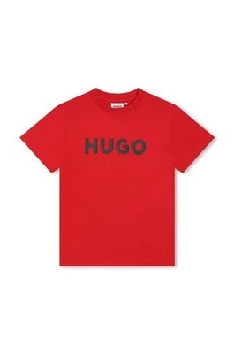 Zdjęcie produktu HUGO t-shirt bawełniany dziecięcy kolor czerwony z nadrukiem