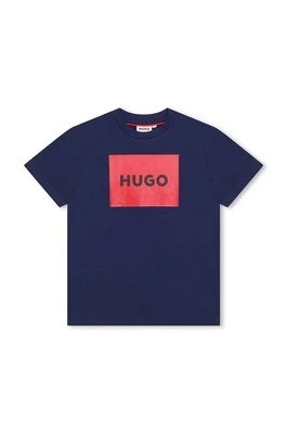 Zdjęcie produktu HUGO t-shirt bawełniany dziecięcy kolor granatowy z nadrukiem