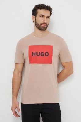 Zdjęcie produktu HUGO t-shirt bawełniany kolor beżowy z nadrukiem 50467952