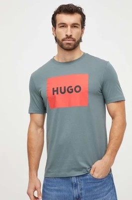 Zdjęcie produktu HUGO t-shirt bawełniany kolor zielony z nadrukiem 50467952