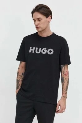Zdjęcie produktu HUGO t-shirt bawełniany męski kolor czarny z aplikacją 50509958