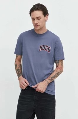 Zdjęcie produktu HUGO t-shirt bawełniany męski kolor niebieski z aplikacją 50515067