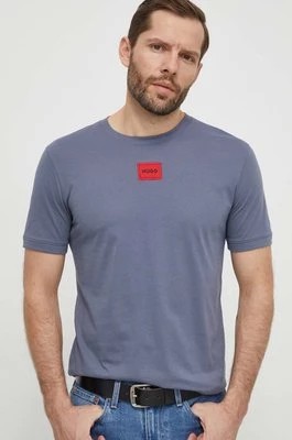 Zdjęcie produktu HUGO t-shirt bawełniany męski kolor niebieski z aplikacją 50447978