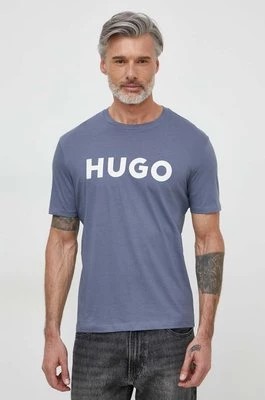 Zdjęcie produktu HUGO t-shirt bawełniany męski kolor niebieski z nadrukiem 50467556