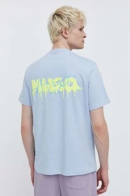 Zdjęcie produktu HUGO t-shirt bawełniany męski kolor niebieski z nadrukiem 50509966