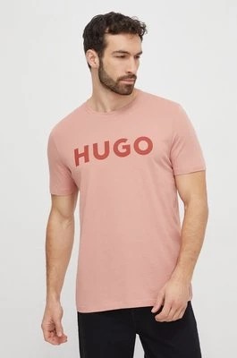 Zdjęcie produktu HUGO t-shirt bawełniany męski kolor różowy z nadrukiem 50467556