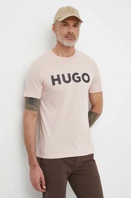 Zdjęcie produktu HUGO t-shirt bawełniany męski kolor różowy z nadrukiem 50513309