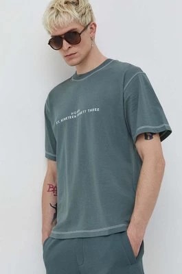 Zdjęcie produktu HUGO t-shirt bawełniany męski kolor zielony z aplikacją