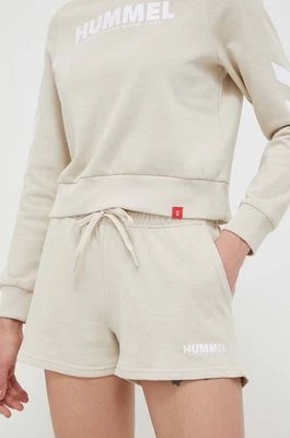 Zdjęcie produktu Hummel szorty bawełniane hmlLEGACY WOMAN SHORTS kolor beżowy gładkie medium waist 219478