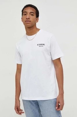 Zdjęcie produktu Iceberg t-shirt bawełniany męski kolor biały z nadrukiem
