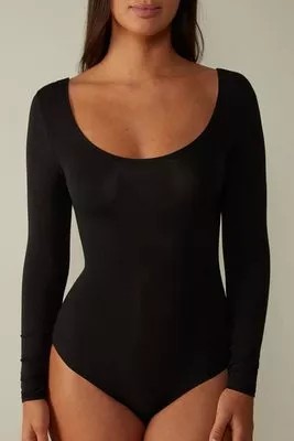 Zdjęcie produktu Intimissimi Body z długim rękawem z modalu, z dekoltem w karo Kobieta Czarny Rozmiar