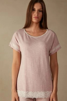 Zdjęcie produktu Intimissimi Koszulka z Krótkim Rękawem z Modalu z Koronkowymi Detalami Kobieta Jasnoróżowy Rozmiar