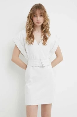 Zdjęcie produktu IRO sukienka z domieszką lnu kolor beżowy mini prosta