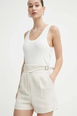 Zdjęcie produktu IRO szorty z domieszką lnu kolor beżowy gładkie high waist