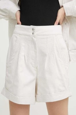 Zdjęcie produktu IRO szorty z domieszką lnu kolor beżowy gładkie high waist