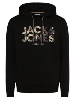 Zdjęcie produktu Jack & Jones Męska bluza z kapturem Mężczyźni Materiał dresowy czarny nadruk,