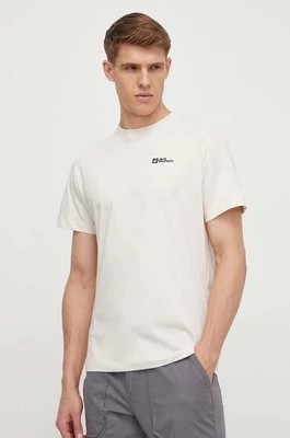 Zdjęcie produktu Jack Wolfskin t-shirt bawełniany męski kolor beżowy gładki 1808382