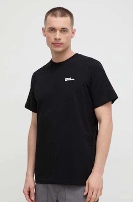 Zdjęcie produktu Jack Wolfskin t-shirt bawełniany męski kolor czarny gładki 1808382