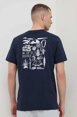Zdjęcie produktu Jack Wolfskin t-shirt bawełniany męski kolor granatowy z nadrukiem 1809761