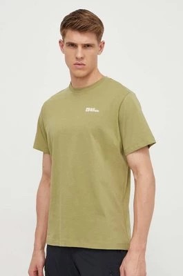 Zdjęcie produktu Jack Wolfskin t-shirt bawełniany męski kolor zielony gładki 1808382