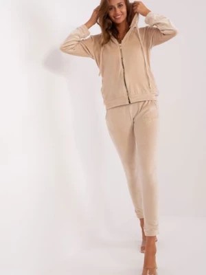 Zdjęcie produktu Jasnobeżowy komplet welurowy ze spodniami Melody RELEVANCE