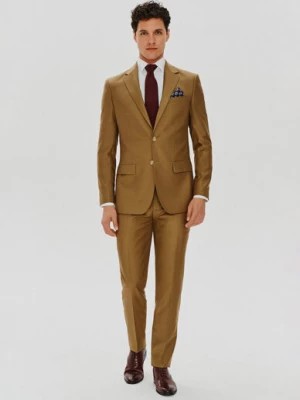 Zdjęcie produktu Jasnobrązowe garniturowe spodnie męskie z wełną Pako Lorente