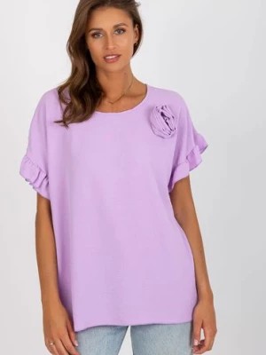 Zdjęcie produktu Jasnofioletowa bluzka damska oversize z kwiatem Italy Moda