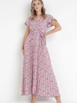 Zdjęcie produktu Jasnofioletowa Sukienka Maxi z Plisowanym Dołem i Gumką w Pasie Maal