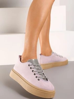 Zdjęcie produktu Jasnofioletowe Sneakersy na Platformie ze Sznurowaniem z Cyrkoniami Oziana