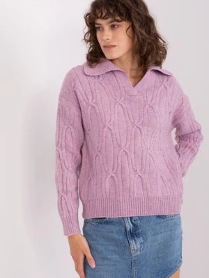 Zdjęcie produktu Jasnofioletowy dzianinowy sweter w warkocze